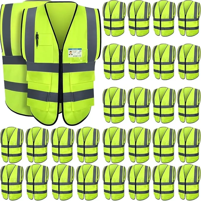 Leumoi 30 Pack Reflective Safety Vest with Pockets and Zipper High Visibility Vest for Women Men Work