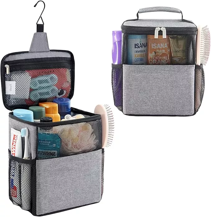 Lifewit Mesh Shower Caddy Bag Portable College Dorm Room Essentials Caddy Tote Basket for Bathroom, Gym, Travel, Camping Quick Dry Hanging Shower Organizer Toiletry Bag for Women Wen, Medium, Black