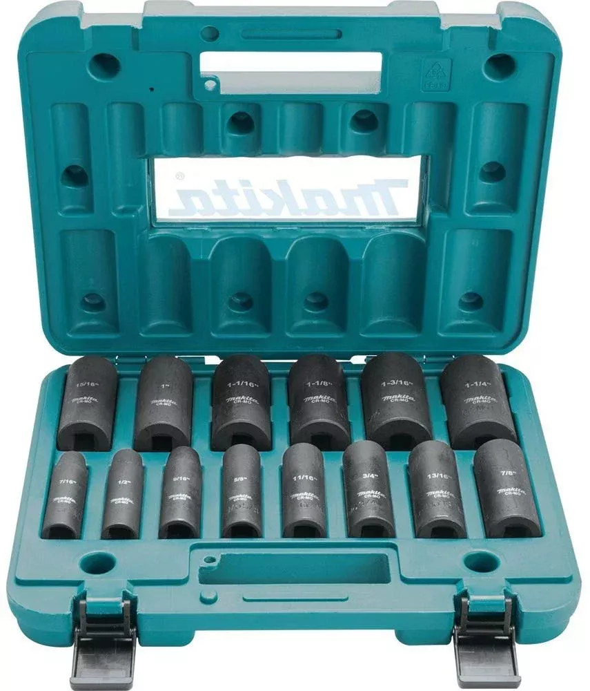 Makita 1/2 in. 6-Point Fractional Deep Impact Socket Set (14-Piece) A-96372
