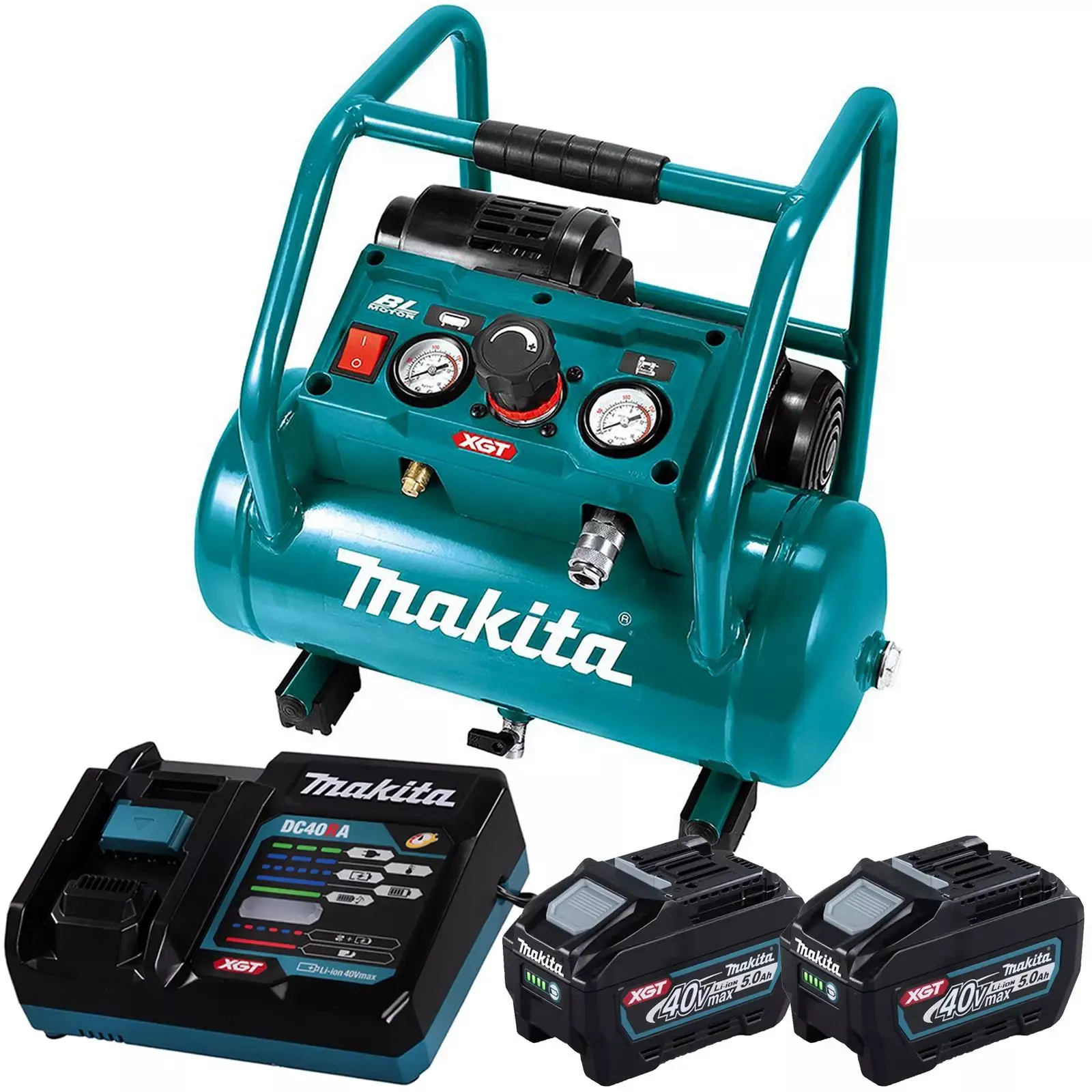 Makita Air Compressor XGT 40V Max Brushless Cordless 2 x 5Ah Batteries Rapid Charger AC001GT201