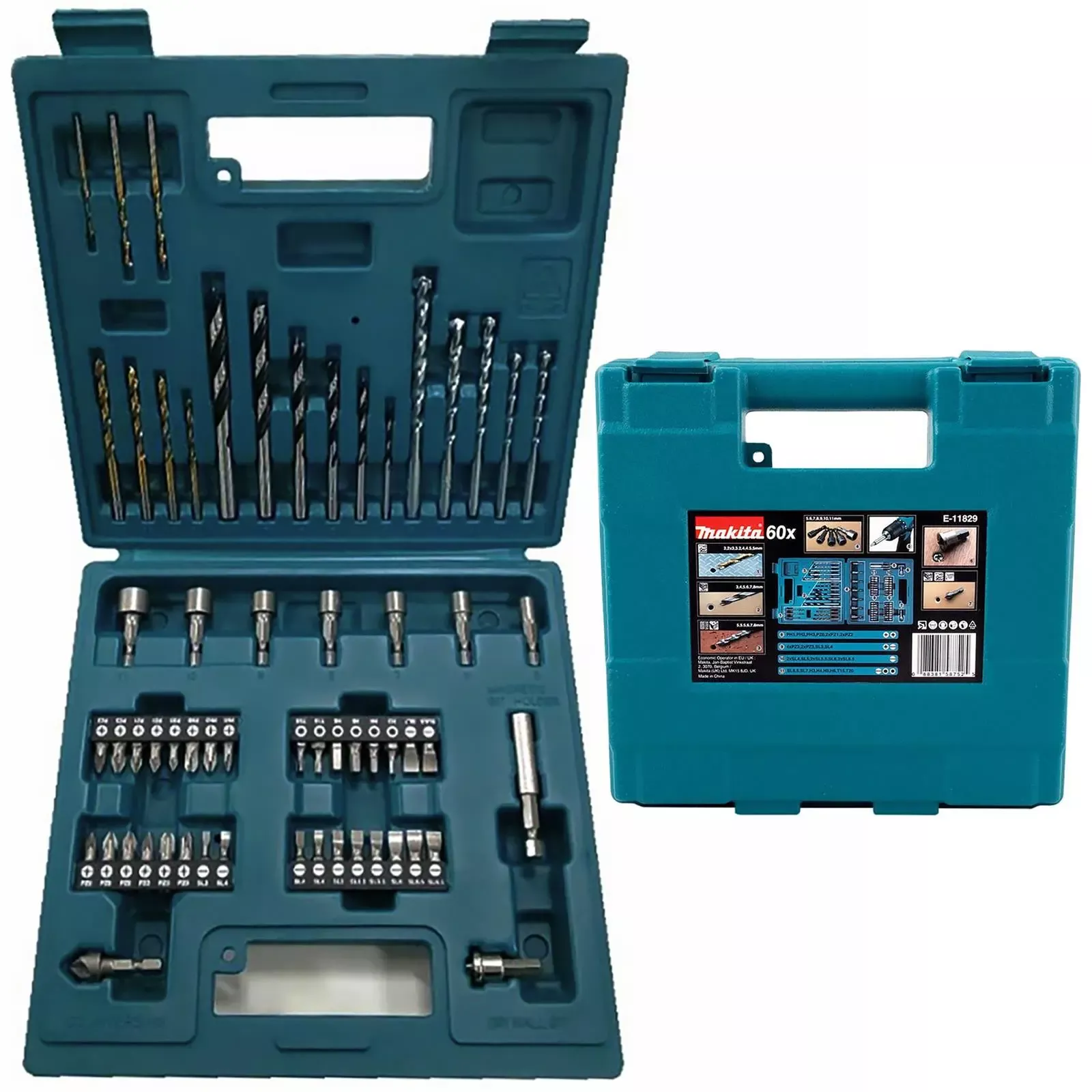 Makita Drill Screwdriver Bit Set Carry Case Wood Masonry Metal HSS 60pc