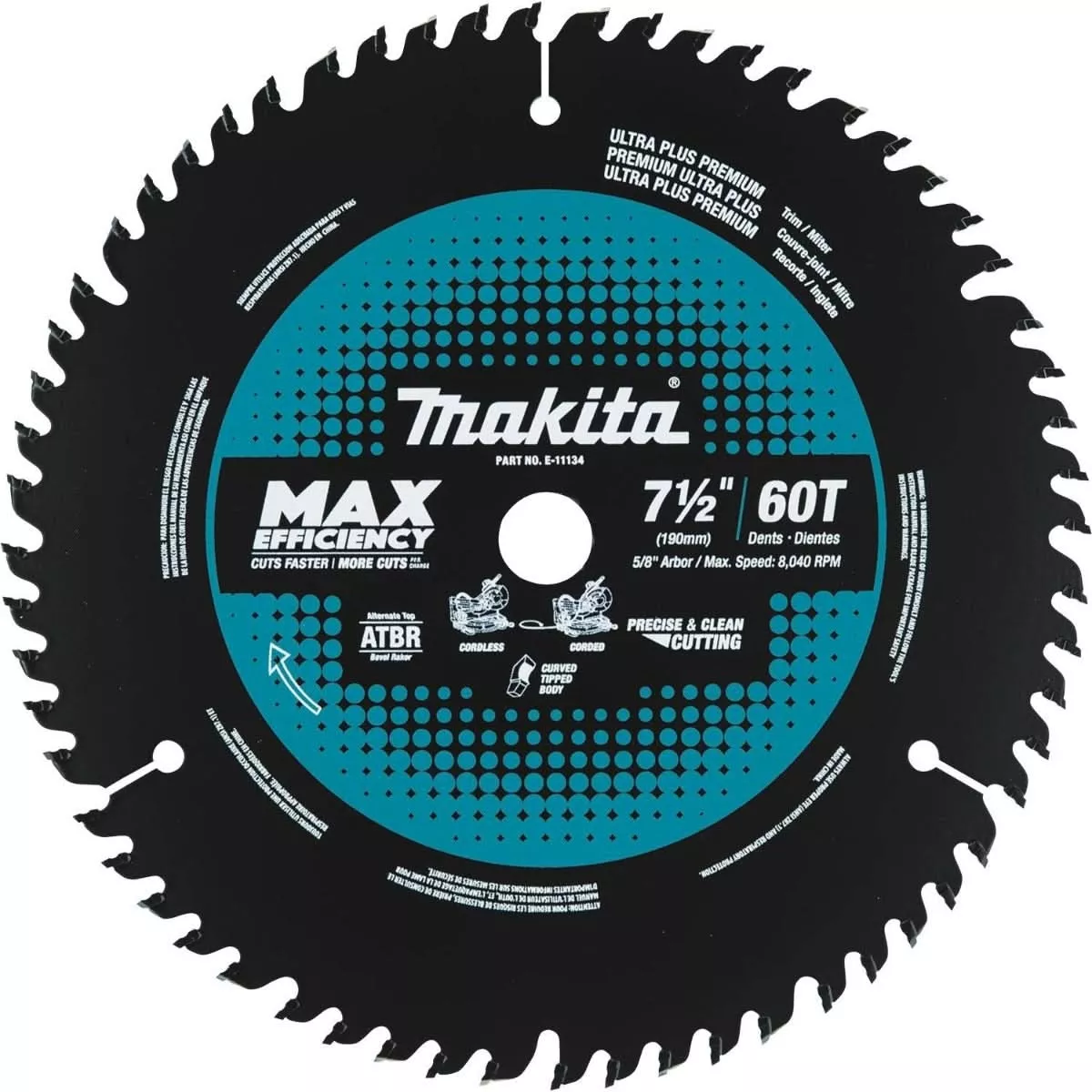 Makita E-11134 7-1/2" 60T Carbide-Tipped Max Efficiency Miter Saw Blade