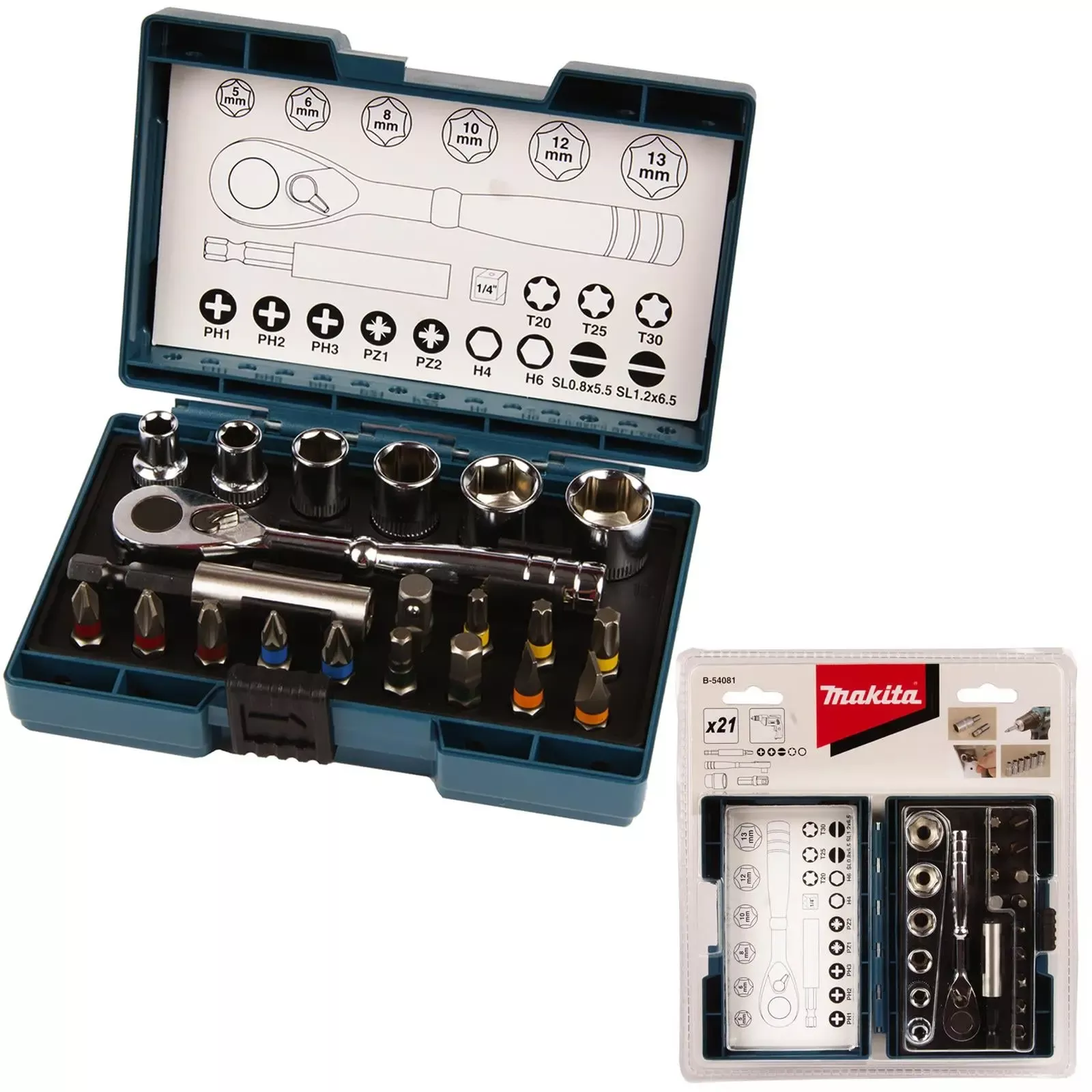 Makita Ratchet Socket and Screwdriver Bit Set 21 Piece B-54081