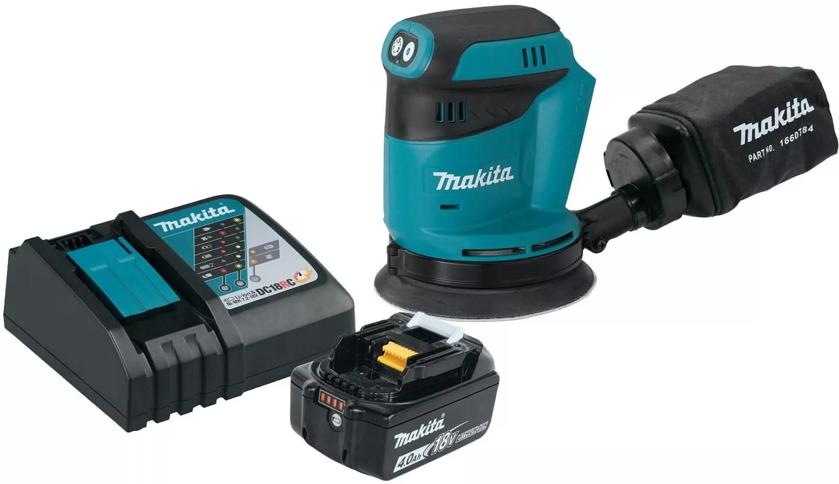 Makita XOB01Z 18V LXT Cordless 5" Sander 4.0Ah Battery and Charger Starter Kit