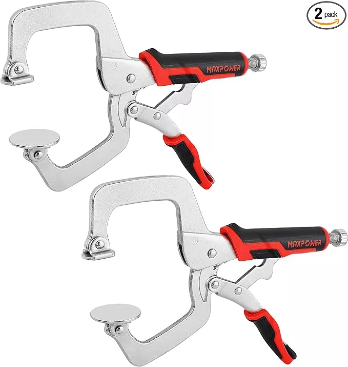 MAXPOWER 11-Inch Locking C Clamp Set, 2 Pack Metal Face Clamp with Large Flat Swivel Pads, Adjustable Heavy Duty C Clamps Locking Pliers for Woodworking, Carpentry, Cabinetry, Welding and Repair