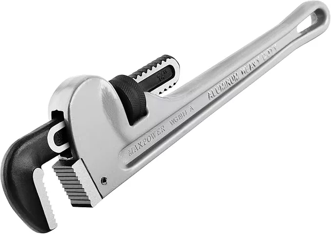 MAXPOWER 14-Inch Pipe Wrench, 40% Lighter Aluminum Plumbing Wrench, Heavy Duty Straight Pipe Wrenches Jaw Max Capacity 2 inch