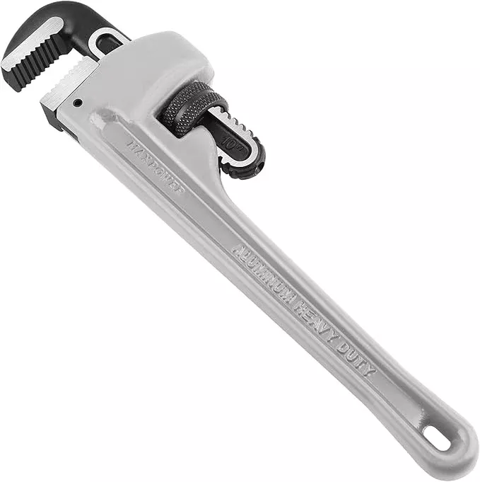 MAXPOWER Pipe Wrench 10-Inch, 40% Lighter Aluminum Adjustable Plumbing Wrench