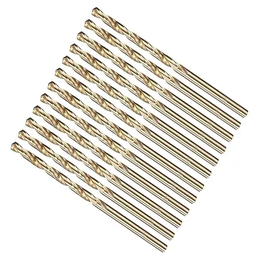 METALLIXITY Drill Bit (#28) 12Pcs, M2 High-Speed Steel Micro Number Bits Spiral Flute 135°Point Tip Gold Finish for Stainless Steel Iron Copper Aluminum Hard Metal