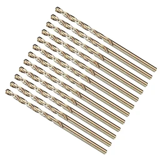 METALLIXITY Drill Bit (#58) 12Pcs, M2 High-Speed Steel Micro Number Bits Spiral Flute 135°Point Tip Gold Finish for Stainless Steel Iron Copper Aluminum Hard Metal