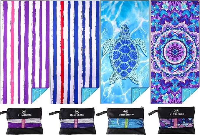 Microfiber Towel - Sand Free Absorbent Quick Dry for Pool, Swim, Camping, Sports, Beach, Backpacking, Yoga, Gym, Travel Towels XL 71x32 with Bag - Soft, Compact, Lightweight, Thin 4 Pack