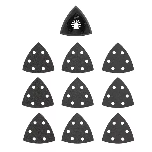 Milwaukee 10 PC 3-1/2” Triangle Sanding Pad and Sandpaper Set