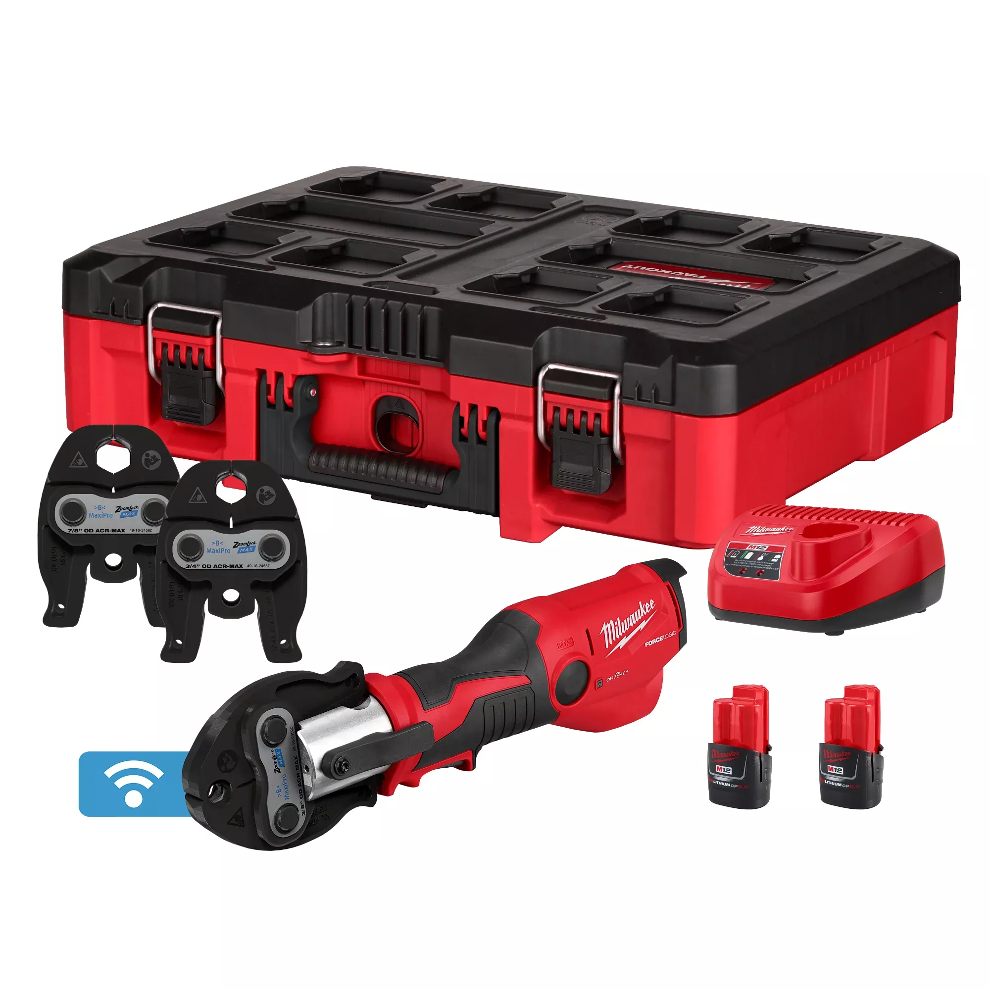 Milwaukee 2573-22Z M12™ FORCE LOGIC™ Press Tool Kit w/ ONE KEY™ with 3/8", 3/4", & 7/8" ZoomLock MAX & >B< MaxiPro Press Jaws