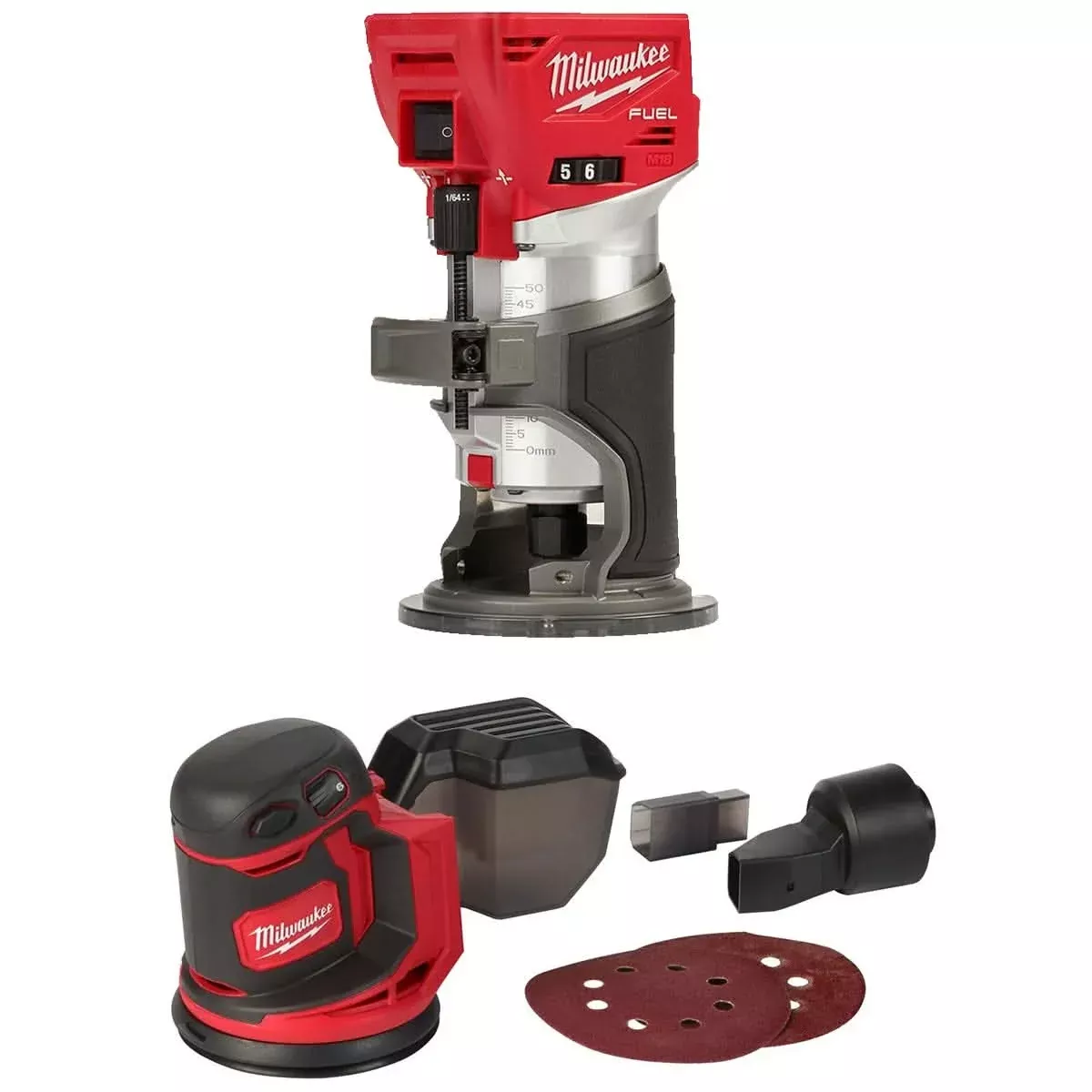 Milwaukee 2723-20 M18 FUEL Brushless Compact Router and Cordless 5-Inch Random Orbit Sander Kit