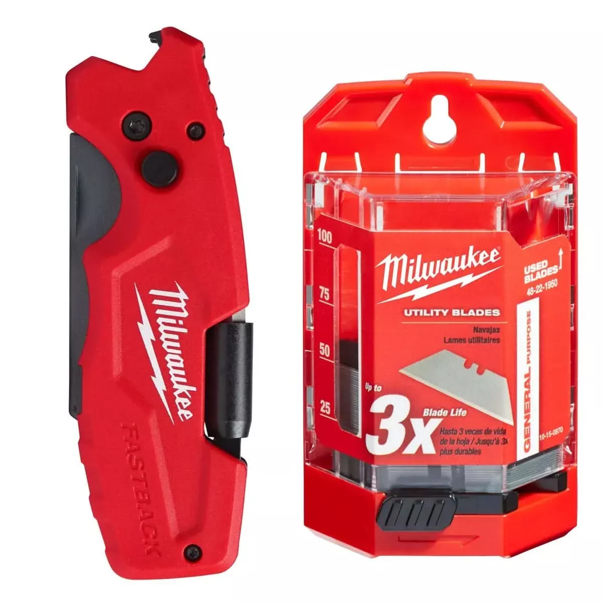 Milwaukee 48-22-1505 FASTBACK 6in1 Folding Utility Knife w/ 50-Pack Blades