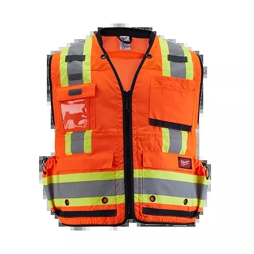 Milwaukee 48-73-5165 Class 2 Surveyor's High Visibility Orange Safety Vest -6 Pack
