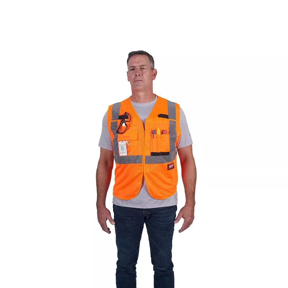 Milwaukee 48-73-5178 Class 2 Breakaway High Visibility Orange Mesh Safety Vest - 4XL/5XL (CSA) 12 Pack