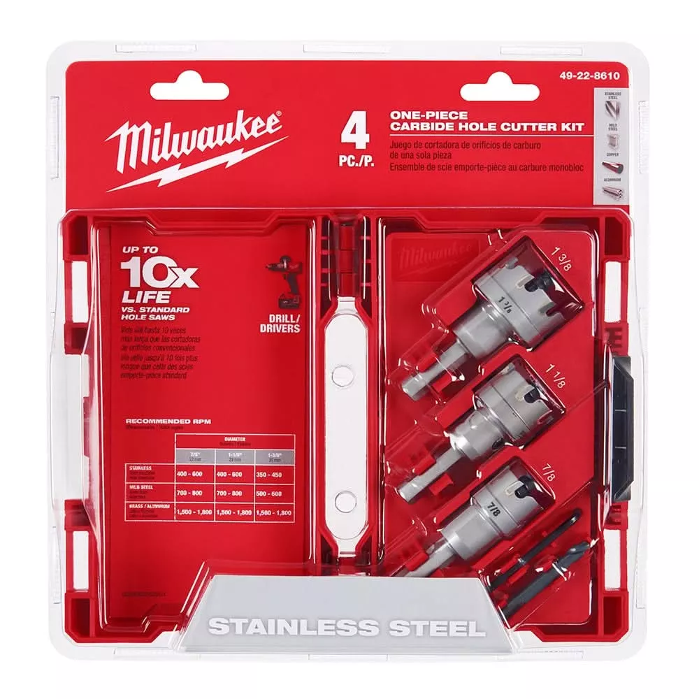 Milwaukee 49-22-8610 One-piece Carbide Hole Cutter 4-Piece Kit
