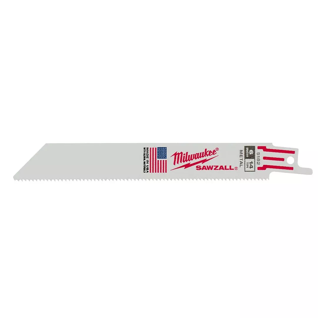 Milwaukee 6" 14 TPI Thin Kerf SAWZALL Blades (5 Pack) 48-00-5182
