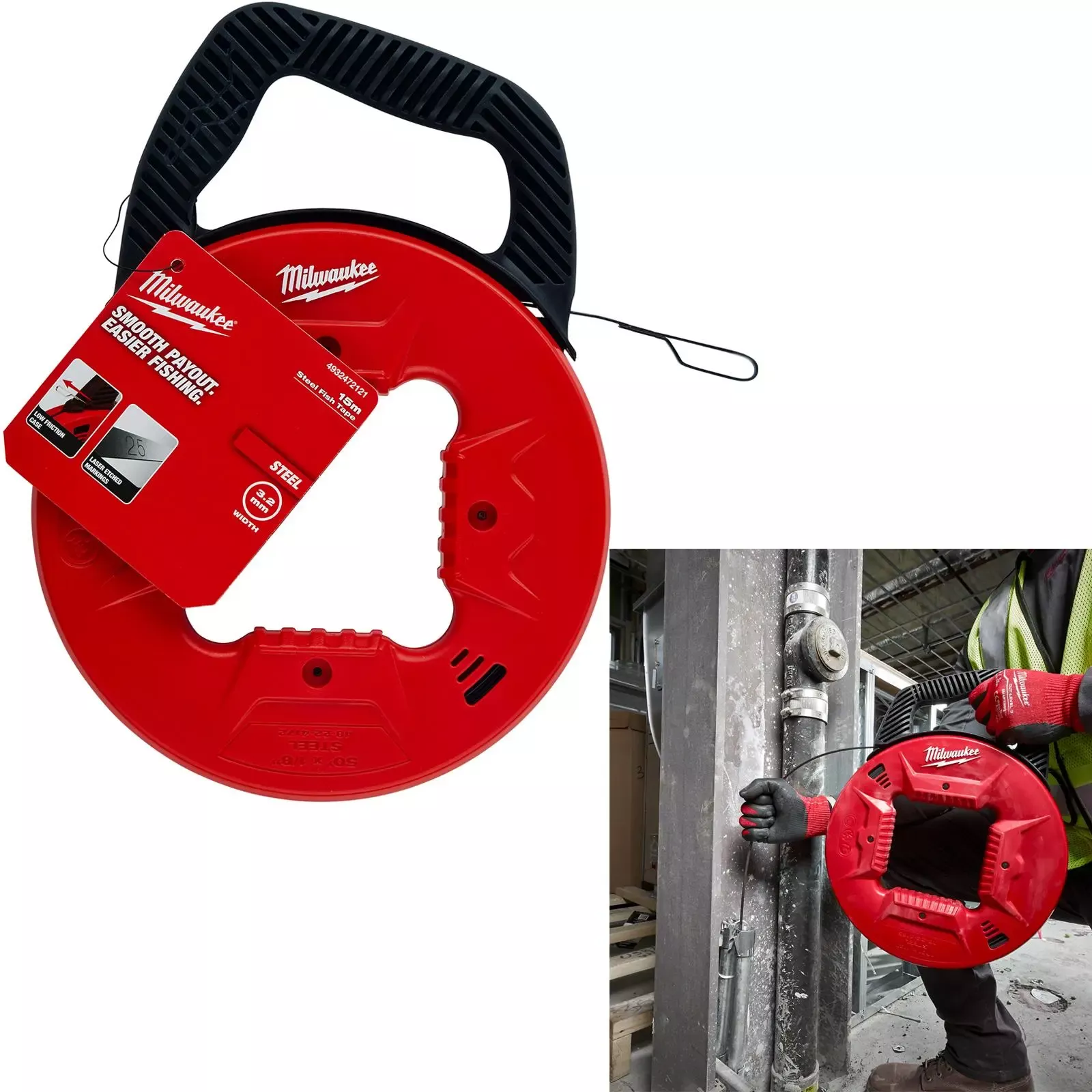 Milwaukee Fish Tape Steel 15m Cable Management Draw Wire Pulling Electrician