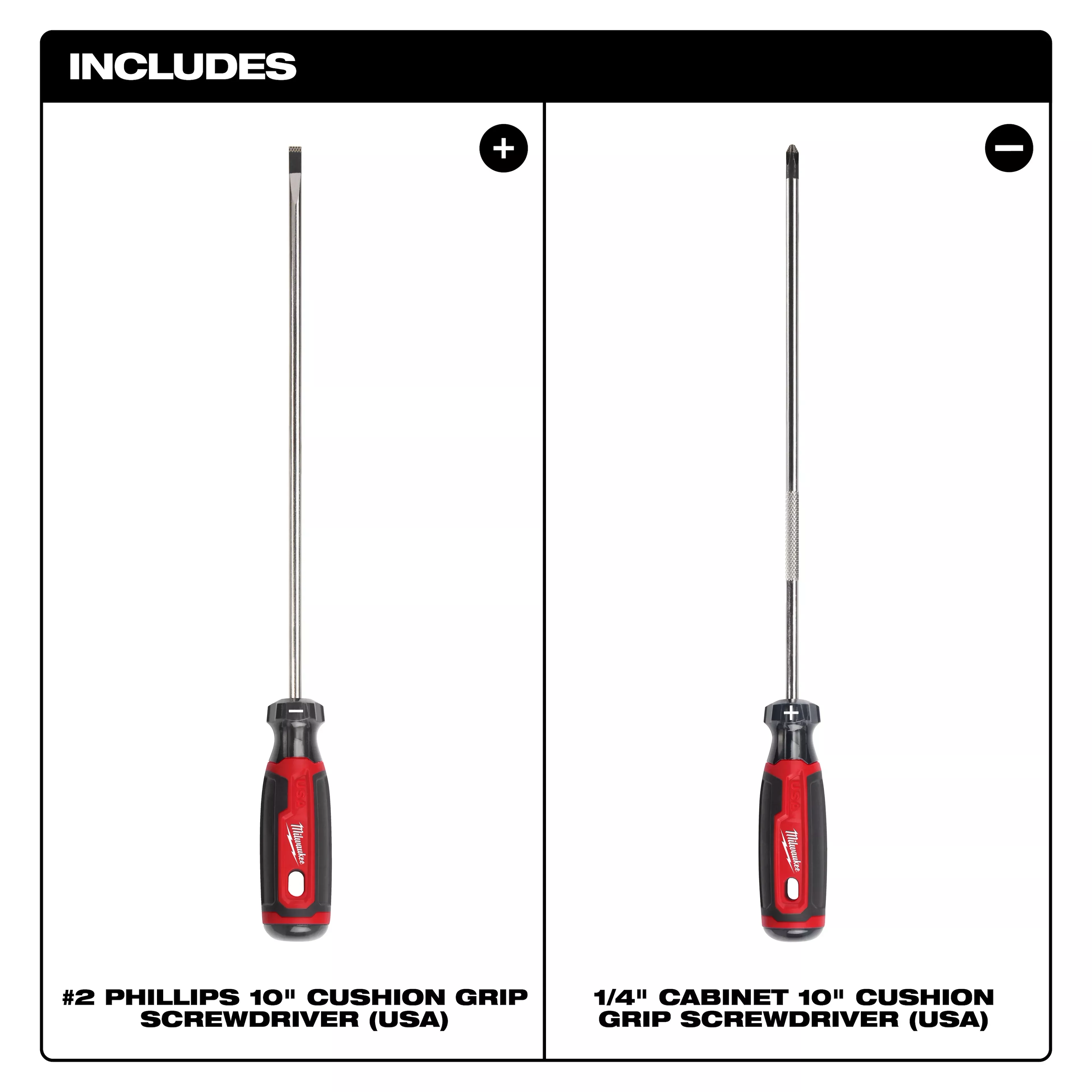 Milwaukee MT200-2L 2 PC. 10" Cushion Grip Screwdriver Set (USA)