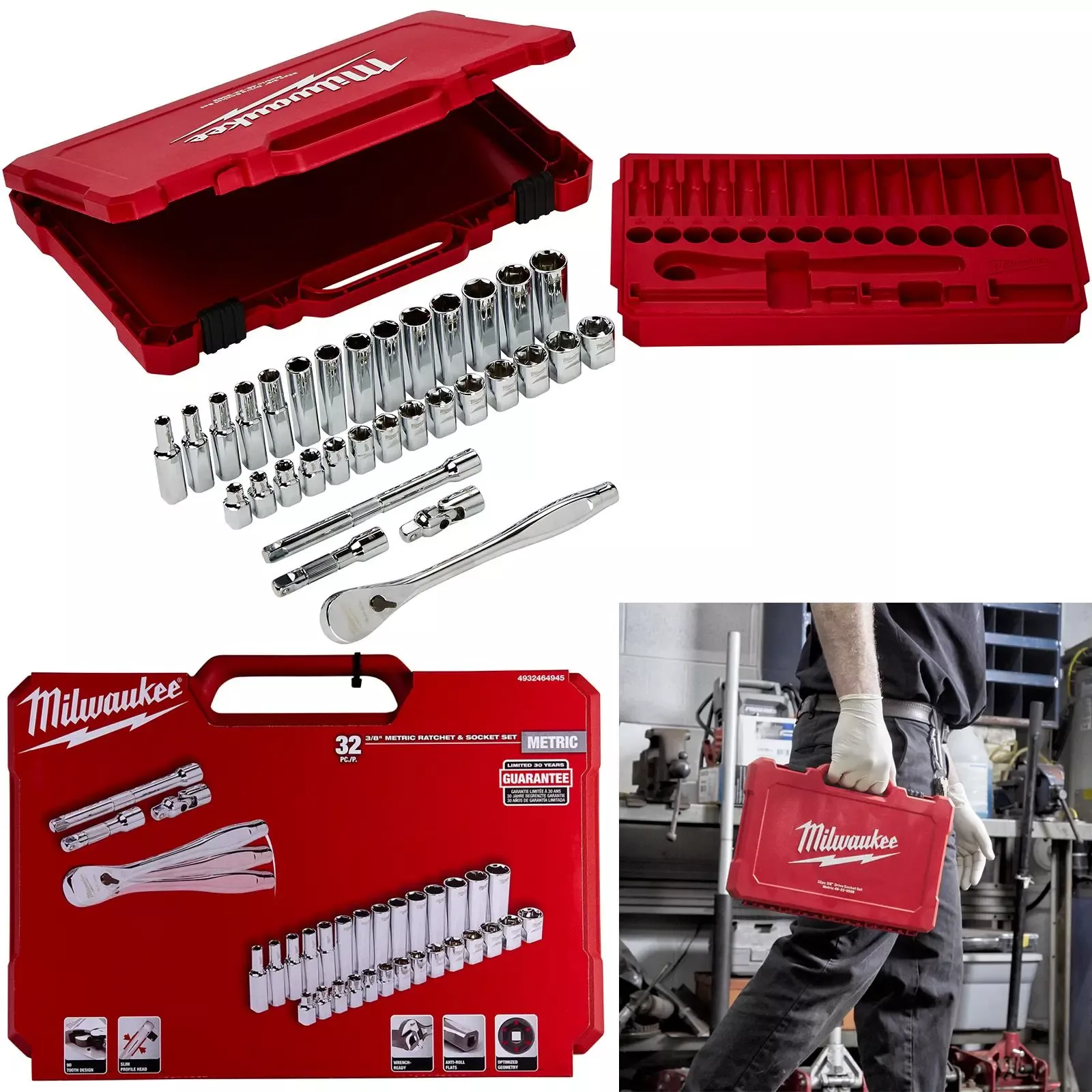 Milwaukee Ratchet Socket Set 3/8" Drive 32 Piece Metric 6-19mm