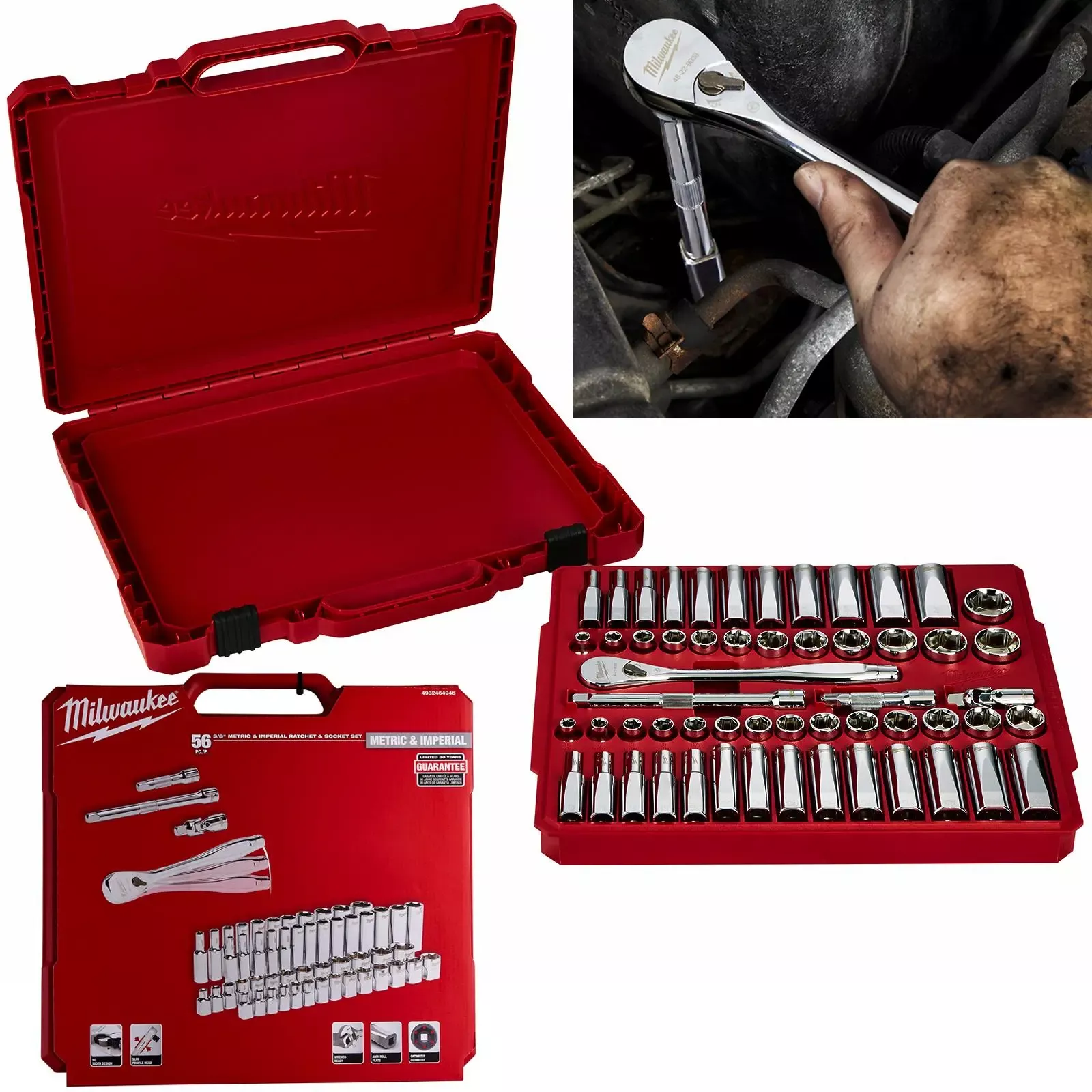 Milwaukee Ratchet Socket Set 3/8" Drive 56 Piece Metric Imperial