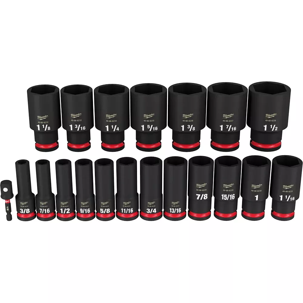 Milwaukee SHOCKWAVE Impact Duty 1/2 in. Drive SAE Deep 6 Point Socket Set (19-Piece) 49-66-7012
