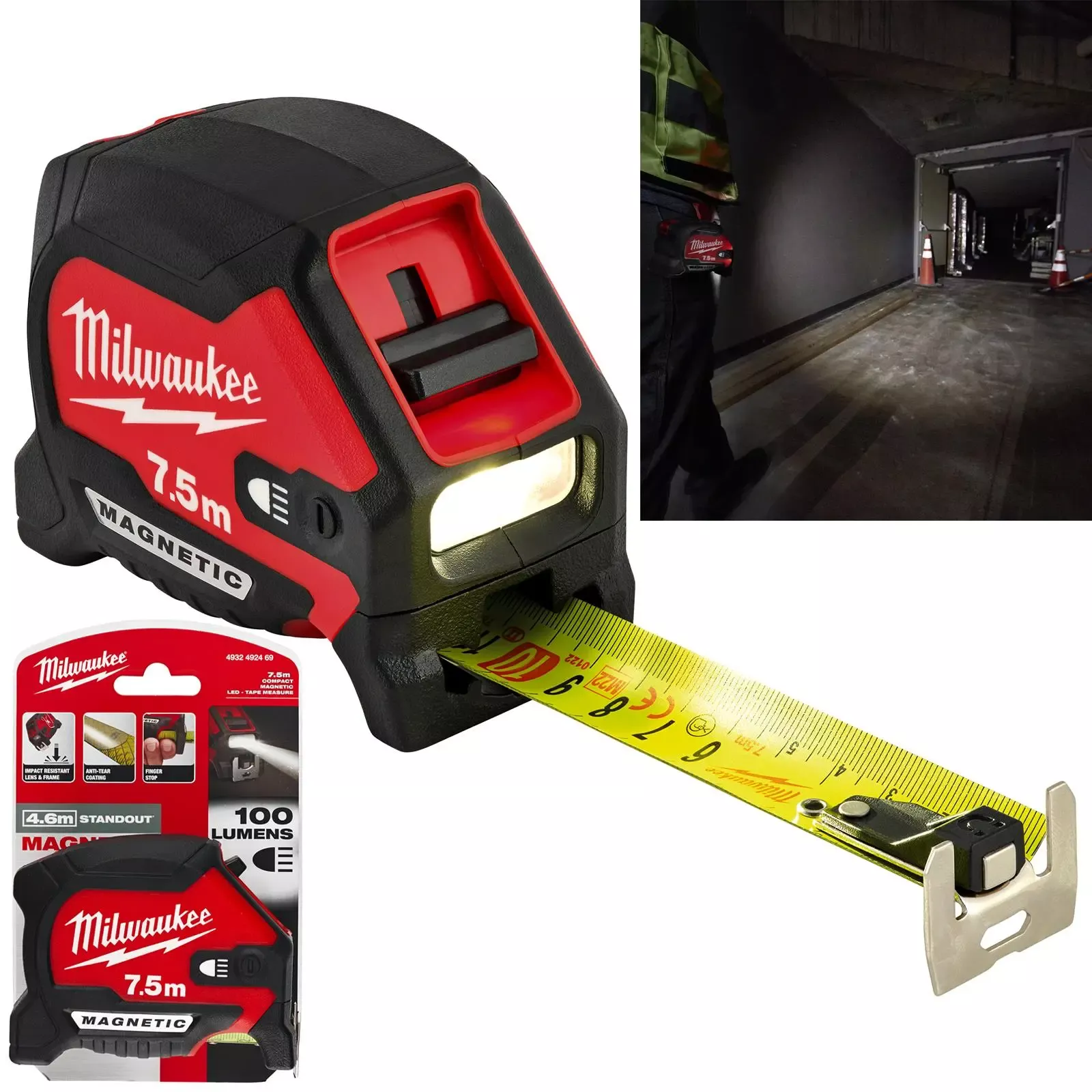 Milwaukee Tape Measure Magnetic 7.5m with LED Light 30mm Wide Blade 100 Lumens