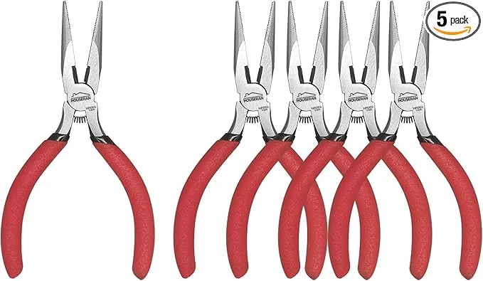 Needle Nose Pliers, 5 Inch, 5 Pack, Long Nose Pliers with Side Cutter, Spring Loaded for Cutting and Bending Wire