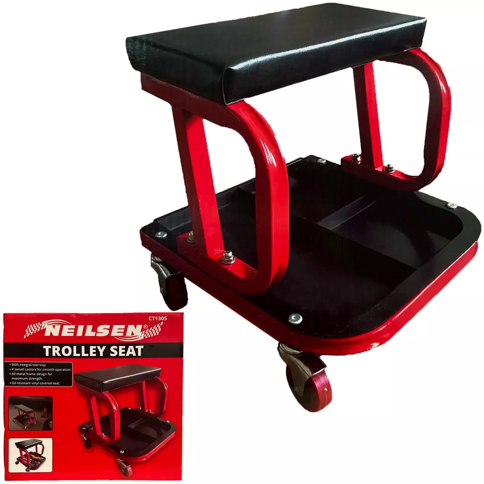 Neilsen Mechanics Padded Creeper Trolley Seat Garage Work Stool Swivel Wheels
