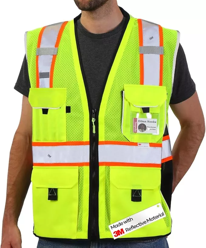 Neopelta Reflective Safety Vest Yellow Mesh, Made with 3M Reflective Tape, Heavy Duty Vest with ID pocket, Padded Neck, Yellow 2XL