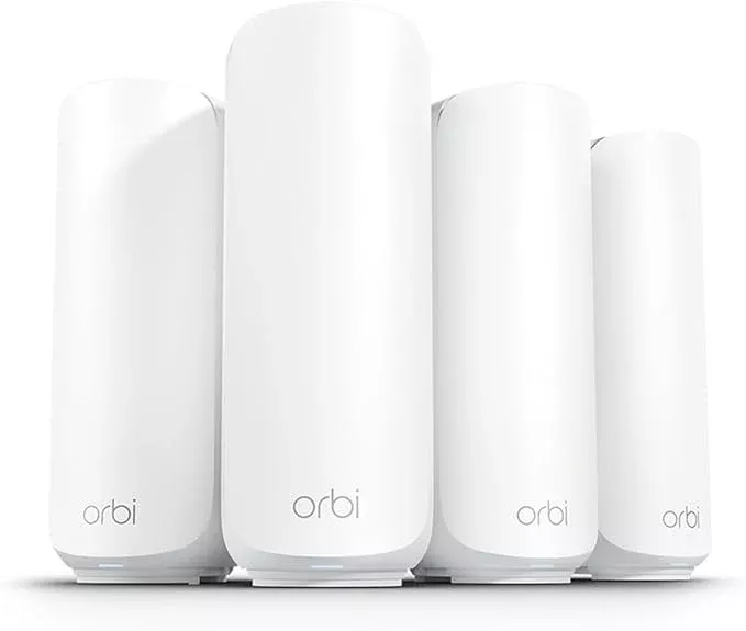 NETGEAR Orbi 370 Series Dual-Band WiFi 7 Mesh Network System for Home (RBE374) - Wireless Router + 3 Extenders, Security Features, 5 Gbps, Covers 8,000 sq.ft., 70 Devices, 2.5GB Internet Port, BE5000