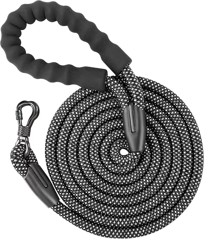 NTR 15FT Heavy Duty Dog Leash, Long Leash with Swivel Lockable Hook,Reflective Threads and Comfortable Handle,Dog Lead for Walking,Hunting,Camping for Medium and Large Dogs