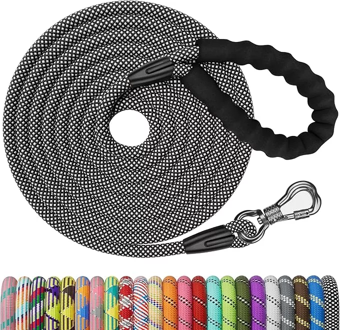 NTR 15FT Training Leash for Dogs, Nylon Rope Dog with Swivel Lockable Hook and Comfortable Padded Handle, Cat Puppy Lead Small Medium Large Dogs Training, Playing, Camping, or Backyard
