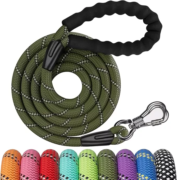 NTR 3FT Heavy Duty Dog Leash, Olive Rope with Swivel Lockable Hook and Comfortable Padded Handle, Cat & Dog Leash for Small to Large Dogs, Training, Playing, Camping or Backyard