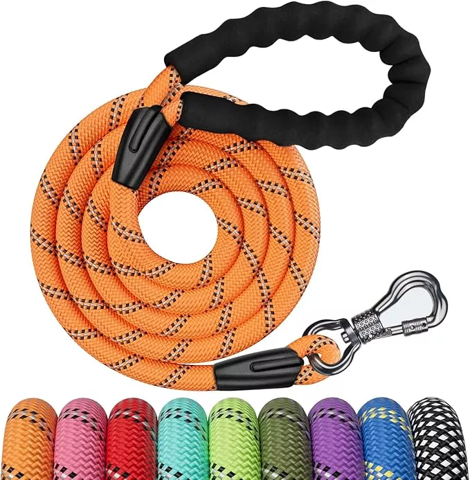 NTR 8FT Heavy Duty Dog Leash with Swivel Lockable Hook and Comfortable Padded Handle, Purple Rope Dog Leash for Small Medium Large Dogs Training, Playing, Camping, or Backyard