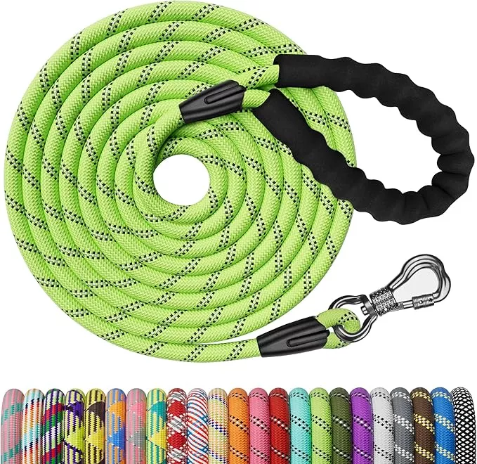 NTR Heavy Duty Dog Leash, 15FT Training Leash with Swivel Lockable Hook, Padded Handle and Highly Reflective Threads, Dog Lead for Walking, Hunting, Camping, Backyard for Small Medium Large Dog, Grey
