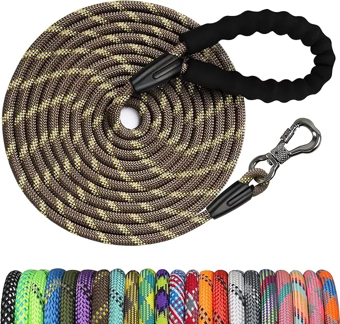 NTR Long Dog Leash, 20FT Check Cord with Swivel Lockable Hook and Comfortable Padded Handle for Reflective Dog Leash for Small Medium and Large Dogs Walking Training Hiking Camping Playing