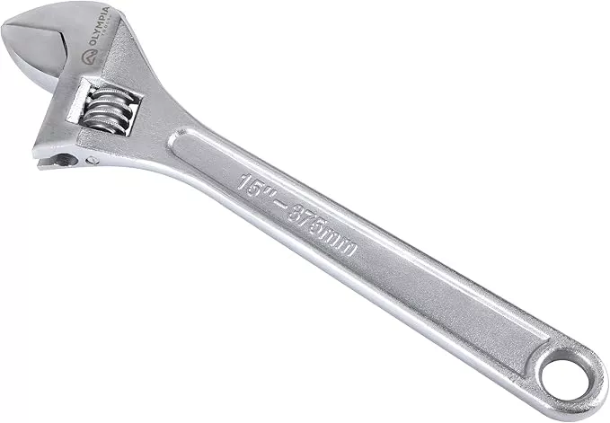 Olympia Tools 15" Adjustable Wrench, Heavy Duty Drop Forged Steel, Chrome Plated, Precision Machined Jaws, Rust Resistant