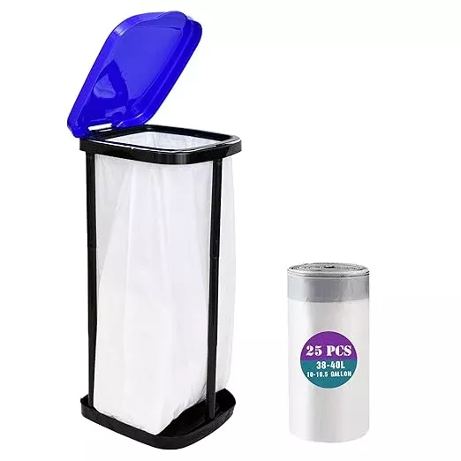 Portable Trash Bag Holder Collapsible Trash can with 25 PCS Drawstring Trash Bags | Expandable Outdoor Waste Bins Camping Accessories for Indoor Outdoor RV Picnic Kitchen Home Use | Black