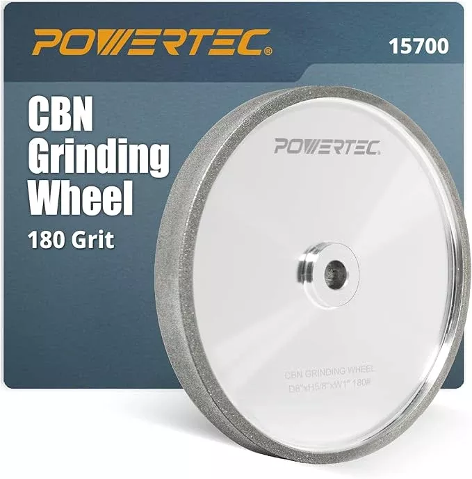 POWERTEC CBN Grinding Wheel 8 Inch 180 Grit, Bench Grinder Wheel for Sharpening HSS Tools, Lathe Tools & Chisel Set, 8" x 1" Wide, 5/8" Arbor Bench Grinder Wheels for Bench Grinder, 1 PK (15700)