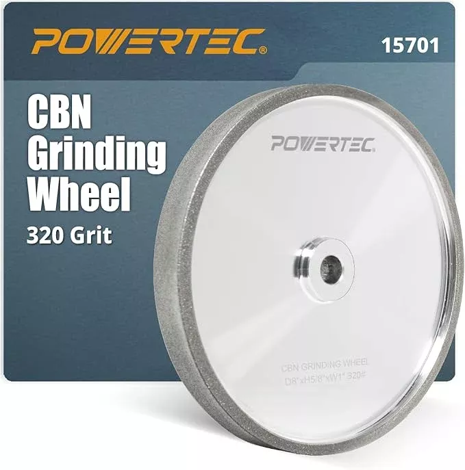POWERTEC CBN Grinding Wheel 8 Inch 320 Grit, Bench Grinder Wheel for Sharpening HSS Tools, Lathe Tools & Chisel Set, 8" x 1" Wide, 5/8" Arbor Bench Grinder Wheels for Bench Grinder, 1 PK (15701)