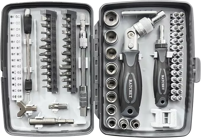 Precision Ratcheting Screwdriver Set, 68 in 1 Socket Set & Magnetic Screwdriver Bit Set with Rotatable Ratchet Handles and Extensions Bar for Phone/Computer/Bike/Car/Electronics Maintenance (Orange)