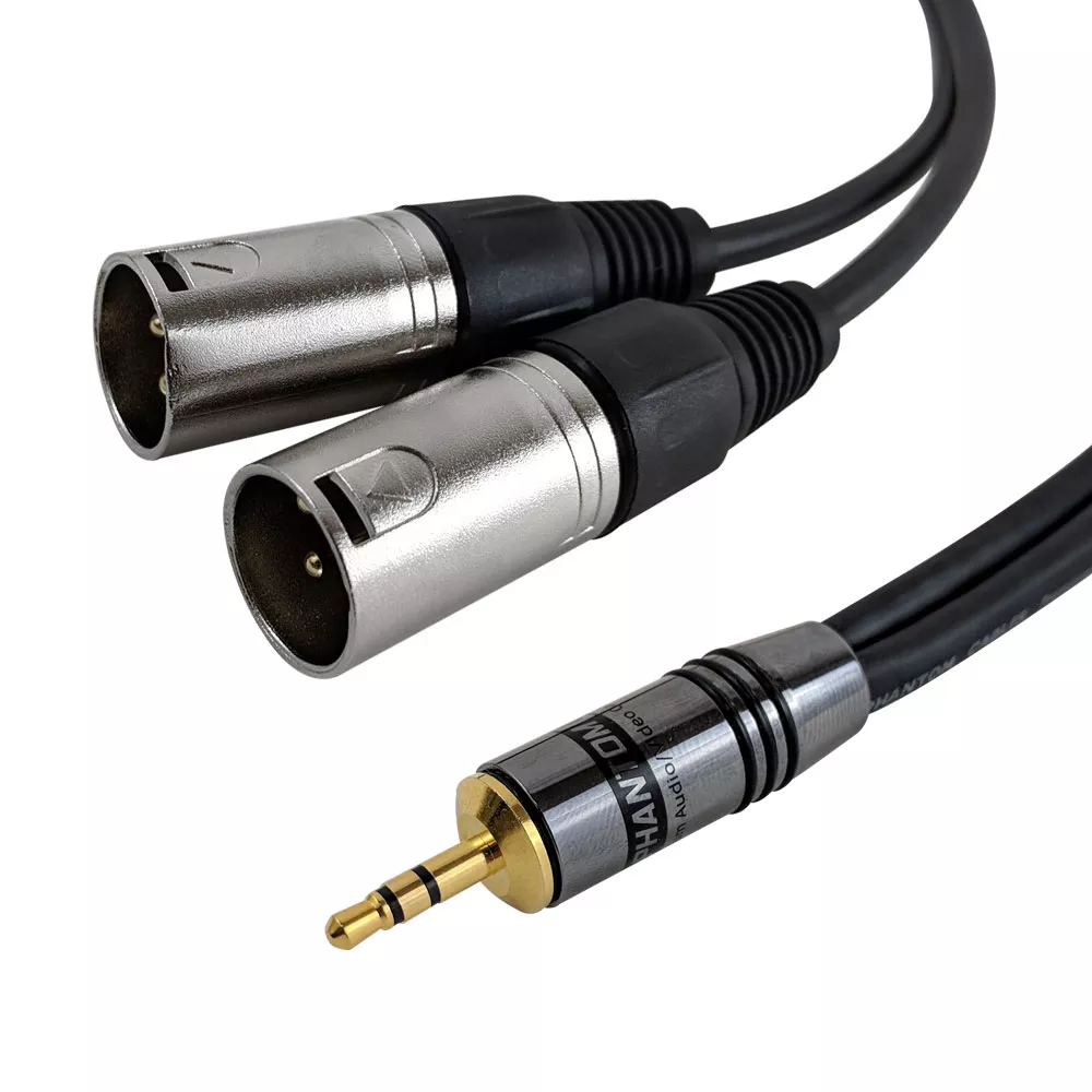 Premium Y-Splitter 3.5 mm to 2X XLR Male Unbalanced Cable - 1.5 ft