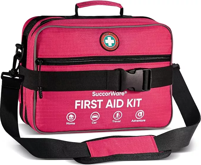 Professional 435 Pieces Large First Aid Kit - Includes Compressed Gauze - Compartments Emergency Medical Kit for Home, Camping, Backpacking, Travel, Boat, Car,Outdoors(Pink)