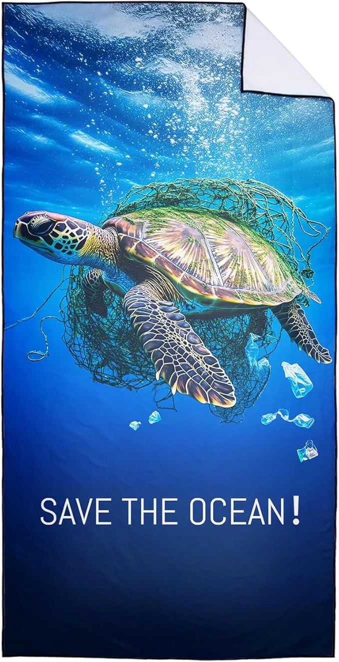 Protect Marine Life Beach Towel Oversized 36" x 72", Thin Lightweight Sand Free Quick Dry Microfiber Towel for Swimming Pool Cruise Camping Travel