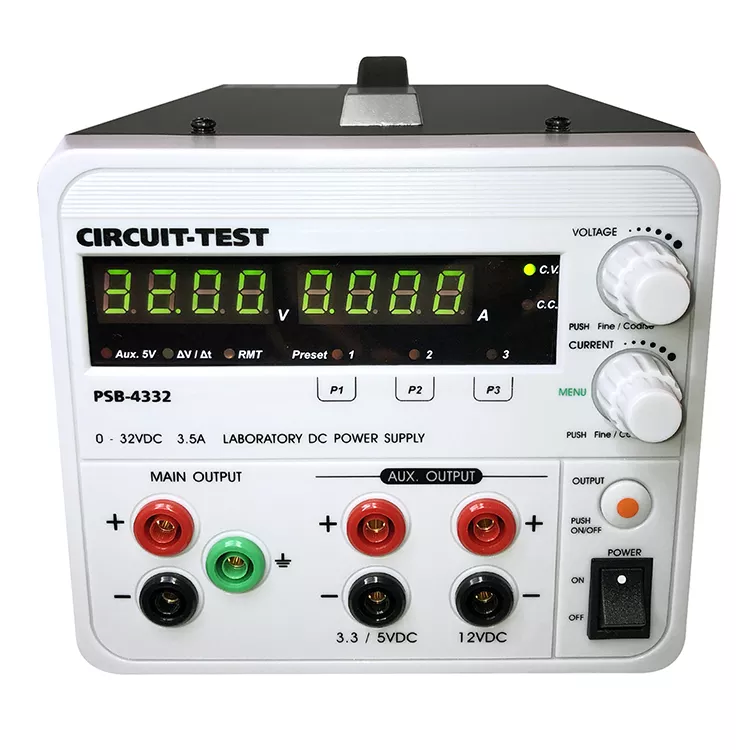 PSB-4332 - Triple Output - Linear (32VDC/3.5A, Fixed 3.3 or 5VDC @0.8A & 12VDC @0.8A), Remote Prog.