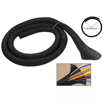 PTS-1/2-BK-150 - Split Braided Wrap Sleeving 1/2"W x 150ft, Black