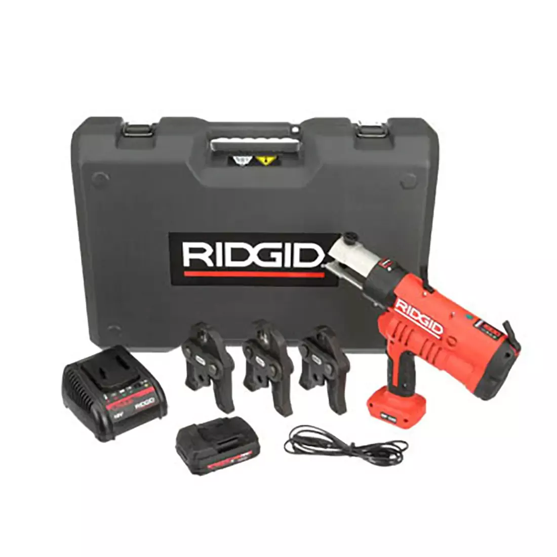 Ridgid 43248 RP 340-B Battery Press Tool Set with V15/V22/V28 V-Profile Press Jaws, 10 mm to 108 mm, 32 kN