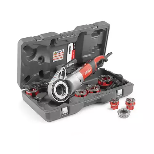 RIDGID 44923 Power Drive 1/2" - 2" NPT Die Heads, Case, & Support Arm - 44923